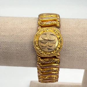 Vintage SB Co Sweetheart Stretch Armband Gravur Initialen EG goldfarben - Bild 1 von 6