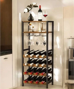 DanDiBo Estantería para Vinos Metal Negro De Pie con Soporte de Vidrio 100 cm 96575 Moderno - Imagen 1 de 9