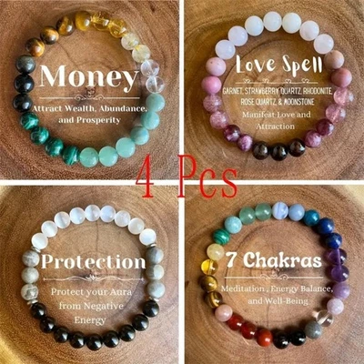 Classic Natural Stone Wealth Love Lucky Bracelets Bangle for  Gift 4 Pcs US - Image 1 of 4