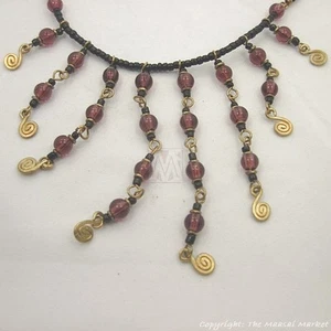 Maasai Market Africa Handmade Brass Black Masai Bead Chandelier Necklace 640-78 - Picture 1 of 24