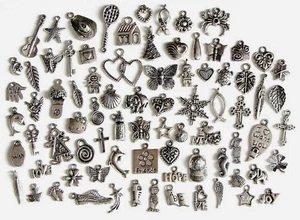80 Breloques _ LOT MIX DIVERS arg. de 11 à 29 mm _ Perles charms création bijoux - Picture 1 of 1