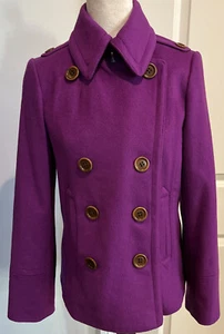 J Crew Women's 100% Wool Coat Mid Length Pea Coat Purple Size Small - Picture 1 of 11