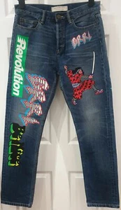 MARC BY MARC JACOBS Blue ANNIE 90s Era Graphic Printed Boyfriend Jeans Pants 26 - Picture 1 of 10