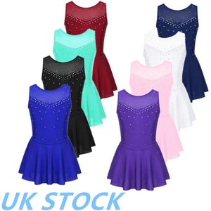 AU Kids Girls Sparkly Rhinestone Ballet Dance Dress Sleeveless Leotard Dress - Picture 1 of 88