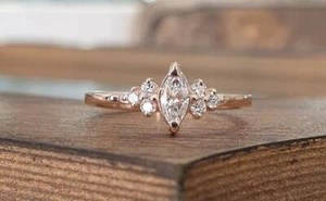 0.40 ctw Natural Moissanite Gemstone Engagement Wedding Ring 14k Solid Rose Gold - Picture 1 of 7