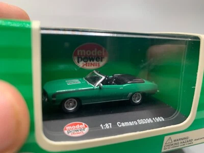 Model Power 1969 Chevy Camaro SS 396 Convertible Diecast Car 1/87 HO Green - Image 1 of 3