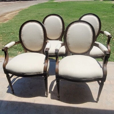 Louis XVI Dining French Walnut Dining Chairs Arm Chairs Set of 4 - Image 1 of 4