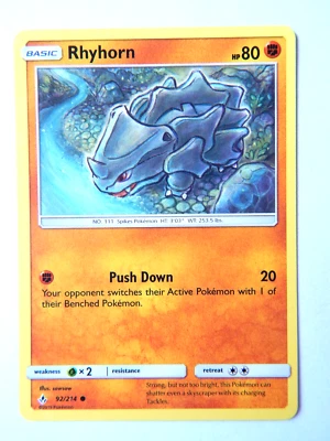 Rhyhorn 92/214 (NM, Pokemon Card, Unbroken Bonds, 2019, Fighting, Common) - Image 1 of 2