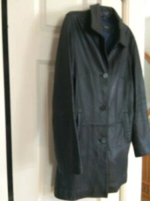 "Abrigo de cuero negro suave Tahari para mujer M 20"" de largo 30""" Foto 1 de 4