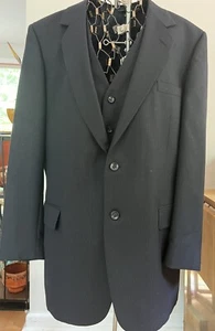 VTG 80’s Men’s 3 Pc Suit Navy Pinstripe Wool John Alexander 44R 40”Wx33” Inseam - Picture 1 of 20