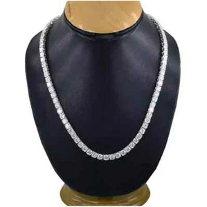 21CT Round Cut Created Diamond Women's Tennis Necklace 14K White Gold Finish 18" - Picture 1 of 6