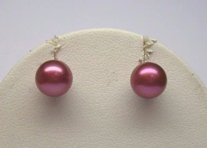 HONORA RASBERRY 7.5MM FRESHWATER PEARL EARRINGS STERLING SILVER 925POSTS & NUTS - Picture 1 of 3