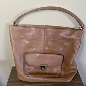 Banana Republic Brown Leather Bag Purse HANDBAG Shoulder 16 X 13 In Gold Accents - Picture 1 of 11
