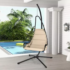 Hanging Chair with Stand Indoor Outdoor Hammock Swing Chair w/Large Padded Seat - Picture 1 of 8
