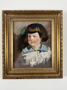 1920s Antique Oil Portrait Painting Girl in Sailor suit signed E Mieville - Picture 1 of 3