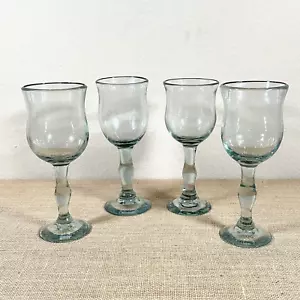 Recycled Glass Wine Water Goblets 9.5" Aquamarine Hand Blown SET OF 4 Mexico - Picture 1 of 8