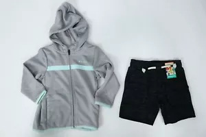 Toddler Boys 2 Piece Long Sleeve Zip Front Hoodie Pull On Shorts Set Sz 2T NEW - Picture 1 of 4