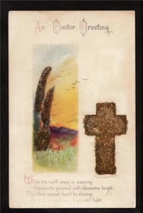 wolf artist signed Clapsaddle glitter cross Easter postcard - Picture 1 of 1