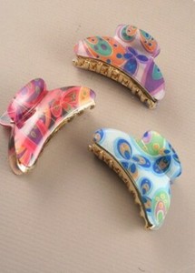 New in Pack Psychedelic 70's Style Gold Oval Hair Clamps Accessories