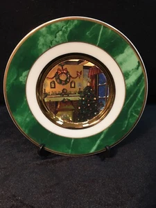 DUFEX ART COLLECTIBLE PLATE 24K GOLD TRIM 6" FIREPLACE/CHRISTMAS TREE - Picture 1 of 9