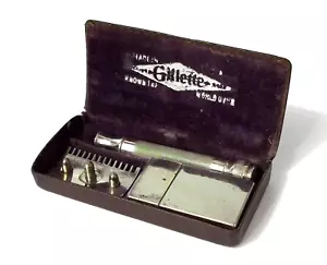 Vintage Gillette Razor 1900s Silver Plate Sanitized & Polished NEAR MINT W/Case - Picture 1 of 11