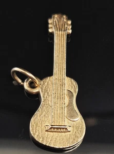 14K Gold JAMES AVERY GUITAR WOOD GRAIN Necklace Pendant Charm Retired 3D - Picture 1 of 5