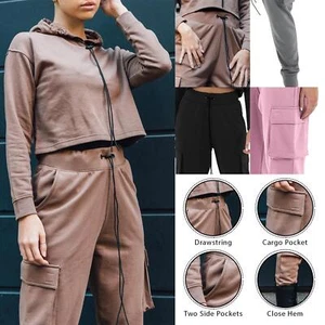 Womens Ladies Cargo Trousers Elasticated Waist Joggers Long Pants Casual Bottoms - Picture 1 of 23