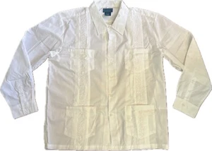 Vintage Mexican Wedding Shirt 70s 80s White TropiCool Collared Mens Size L NWOT - Picture 1 of 10