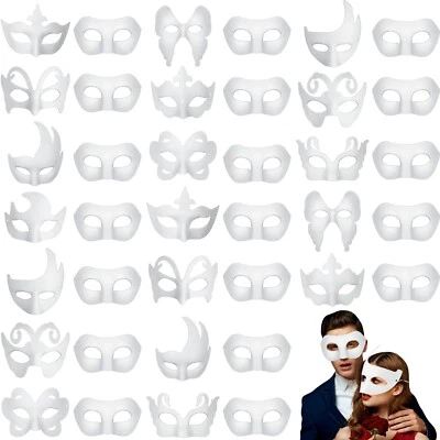 100 Pcs Couple Mask Bulk DIY White Paper Craft Half Face Animal Paint Blank M... - Image 1 of 4