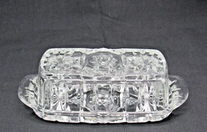 Vintage Anchor Hocking Star of David Pattern Pressed Glass Butter Dish - Picture 1 of 9
