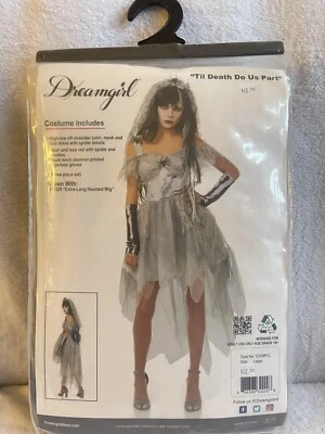 Dreamgirl Til Death Do Us Part 3-Piece Costume Dress, Veil, Gloves Women's L NIP - Image 1 of 4