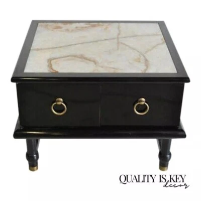 Mueble de mesa auxiliar negro estilo Dorothy Draper moderno de mediados de siglo con tapa de ónix Foto 1 de 4