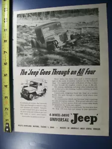1949 Willys JEEP pubblicità auto/camion mag medie dimensioni - "Jeep passa attraverso tutti e quattro" - Foto 1 di 1