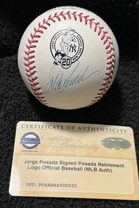 Jorge Posada Retirement Logo Signed AUTOGRAPHED OMLB Baseball BEAUTY ! Steiner - Picture 1 of 5