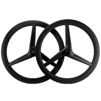 Tubeless 3 Spokes Carbon Wheelset 700C for Fixed Gear Track/Road Racing Bike - Image 1 of 4