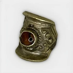 Medieval-Style White Metal Signet Ring - Brown Stone (Poss. Tiger’s Eye) -Size P - Picture 1 of 5