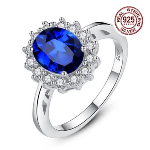 New Real 925 Sterling Silver Ocean Blue White Topaz Gemstone Women Charm Ring - Picture 1 of 7