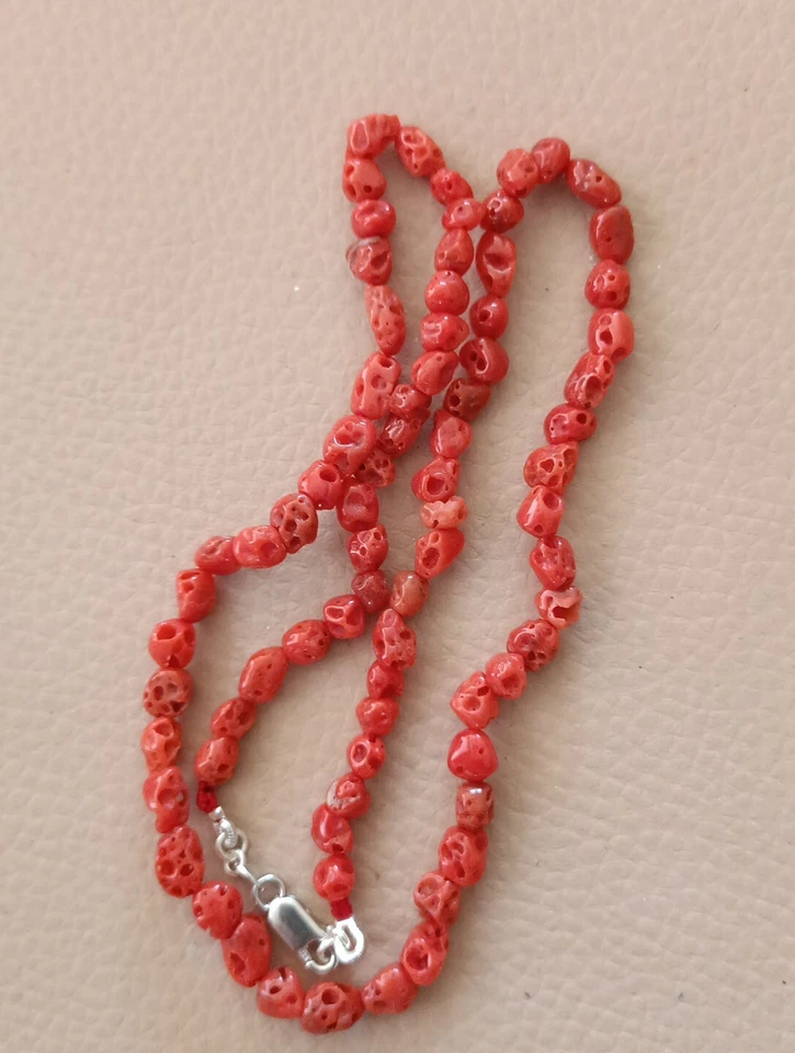 Collana CORALLO naturale SCIACCA argento 925 girocollo unisex cm 50 nuova - Immagine 1 di 4
