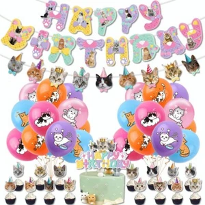 Pet Cat Birthday Party Decorating Set | Banner Latex Balloon Cake Cupcake Topper - Picture 1 of 13