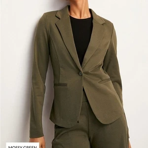 Ichi Mossy Green Supple Cinched Jersey Stretch Single Breast Blazer Medium - Picture 1 of 11