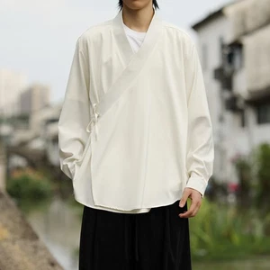 Men Oriental Kimono Coat Lace Up Loose Hanfu Cardigan Casual Outerwear Retro Top - Picture 1 of 10