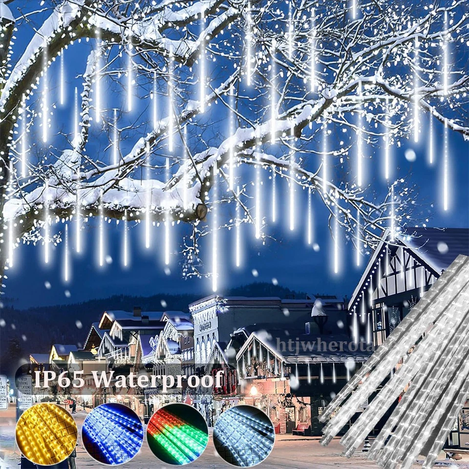Christmas Lights Outdoor Meteor Shower Snow Falling Icicle Cascading Lights Tree - Image 1 of 4