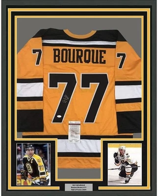 FRAMED Autographed/Signed RAY BOURQUE 33x42 Boston Yellow Hockey Jersey JSA COA - Image 1 of 2