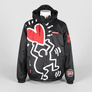 Keith Haring Members Only Jacket Mens Medium Black Graffiti Art Heart Bomber - Picture 1 of 14