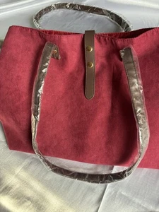 Nuova borsa tote bag marrone ecopelle e rosso bordeaux scamosciato 14”x11”x4” - Foto 1 di 10