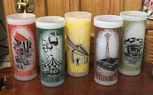 1962 Seattle World’s Fair Gläser mattiert Tumbler Trink 5er Set CENTURY 21 - Bild 1 von 24