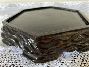 Large Antique Hexagonal Chinese Hardwood Stand - Diameter 9.5"/24cm - Picture 1 of 11