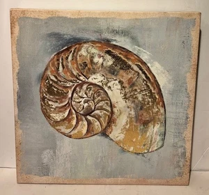 Arte en lienzo de caparazón de mar con colores azul y marrón - Imagen 1 de 2