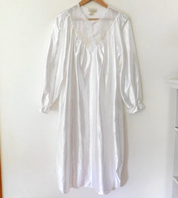 Camisón Vintage Sears Marfil Satinado Encaje Cuentas Bordado Talla Mediana Cachet Foto 1 de 4