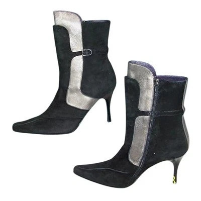 Donald Pliner Black Couture Suede Leather Pewter Metallic Boot Shoe $595 NWT New - Imagem 1 de 4